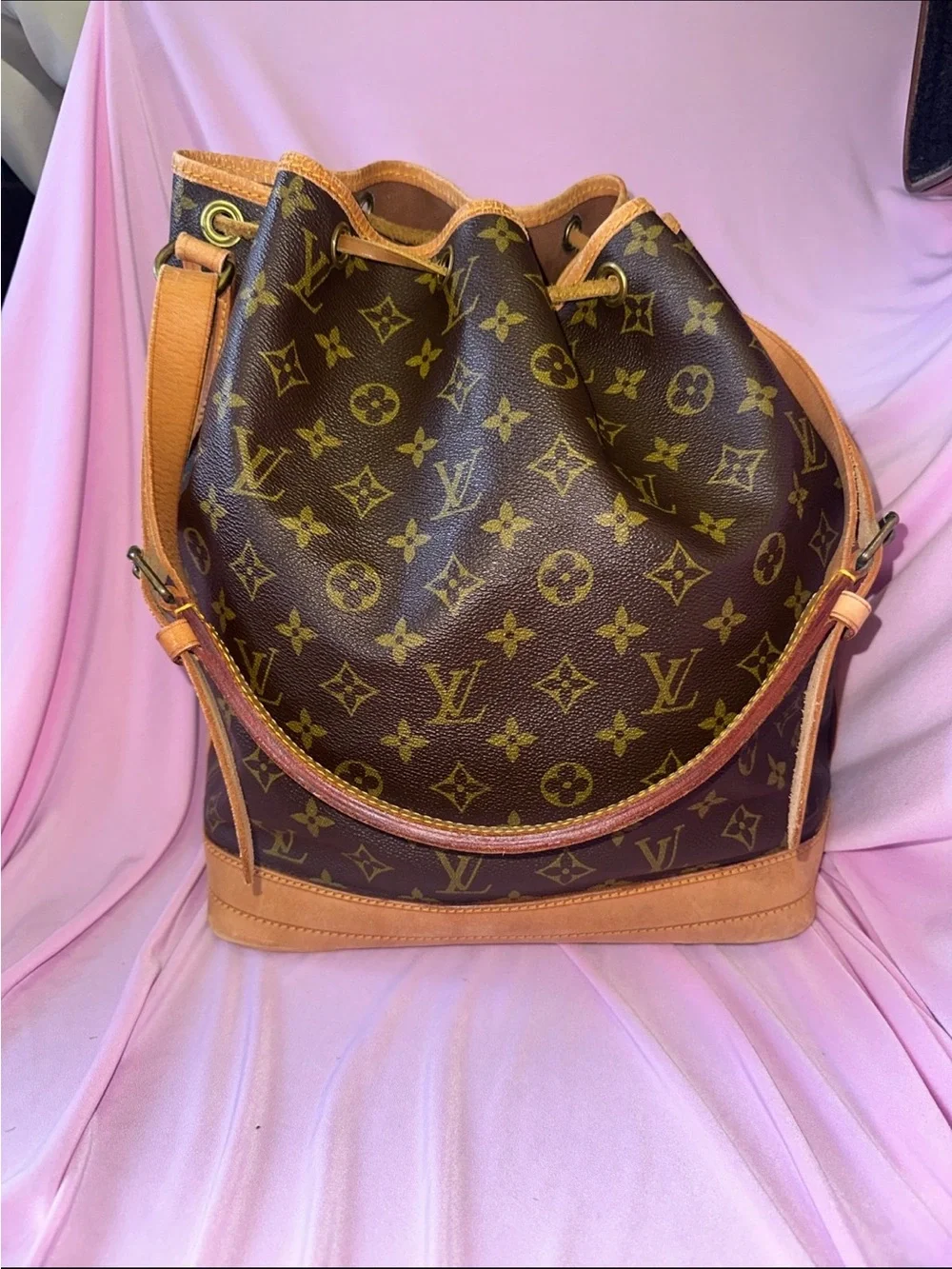 Louis Vuitton Monogram Drawstring Hobo Bag in Brown and Tan